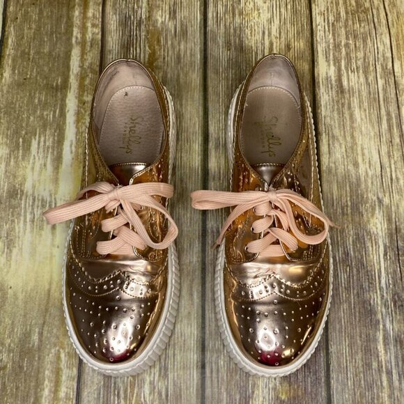 Shellys London Rose Gold Metallic Chunky Sole Oxfords Women's Size 10 - Picture 2 of 9